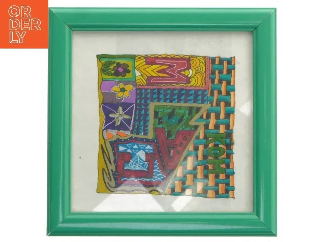 Billede 1 - Dekorativt billede med grøn ramme (str. 18x18 cm)