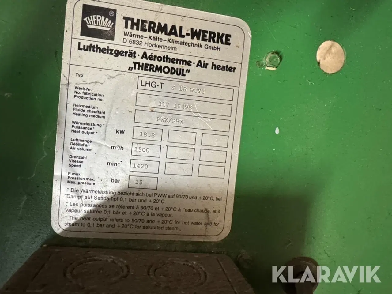 Billede 10 - kalorifere Thermal-werke LHG-T 8 16 WOY2