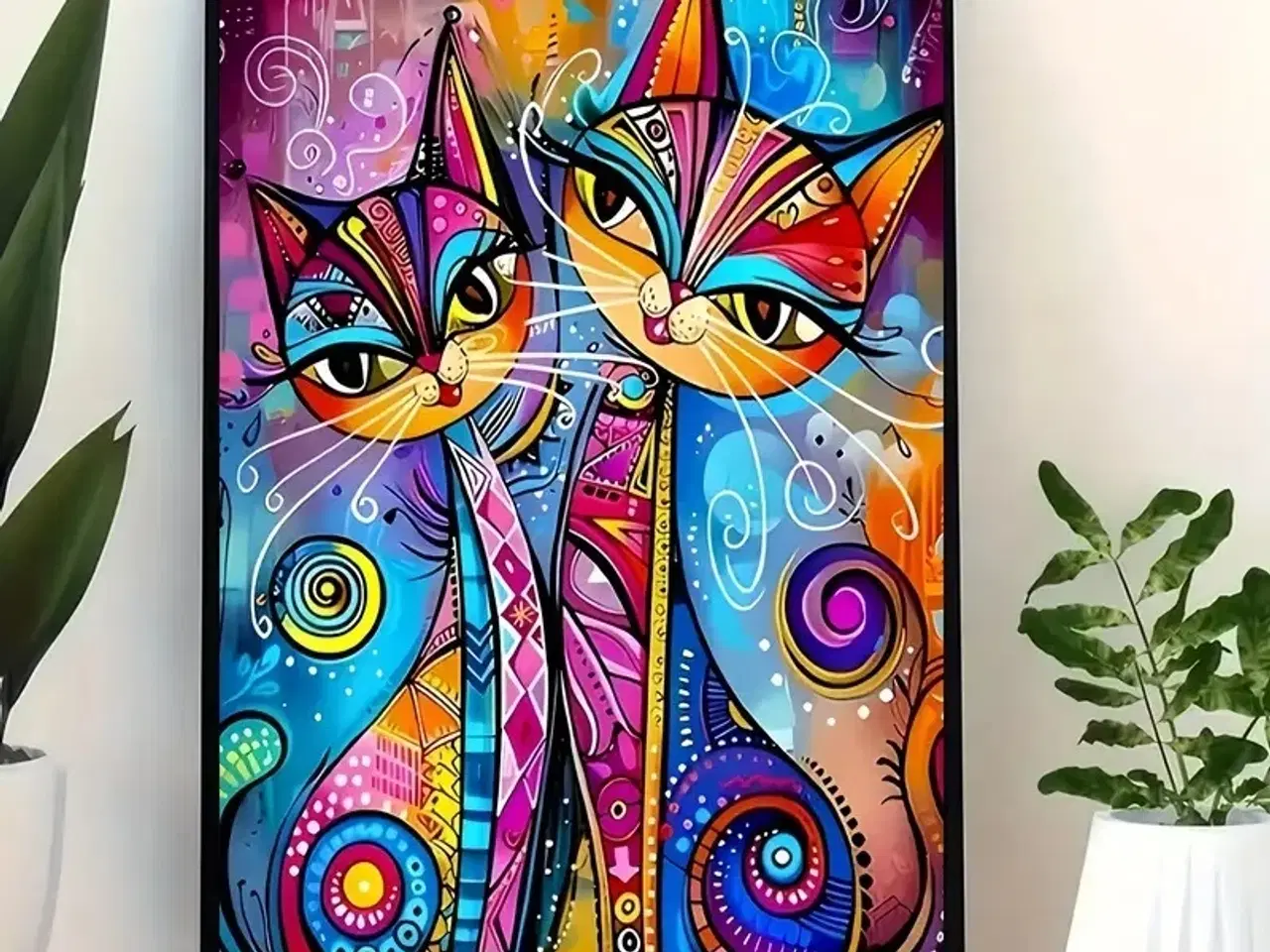 Billede 1 - * Lærredsmaleri/tryk; Smukke katte - i abstrakt st