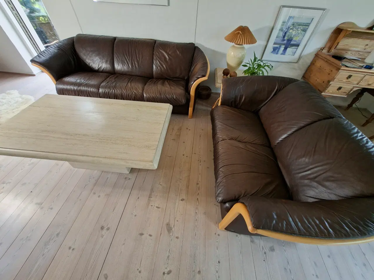 Billede 1 - Sofasæt 3 + 2  Brun læder