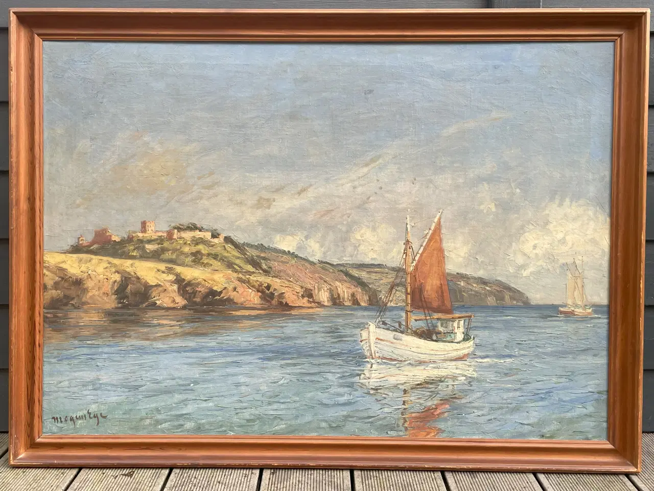 Billede 1 - Maleri af fiskebåd på havet ved Hammershus