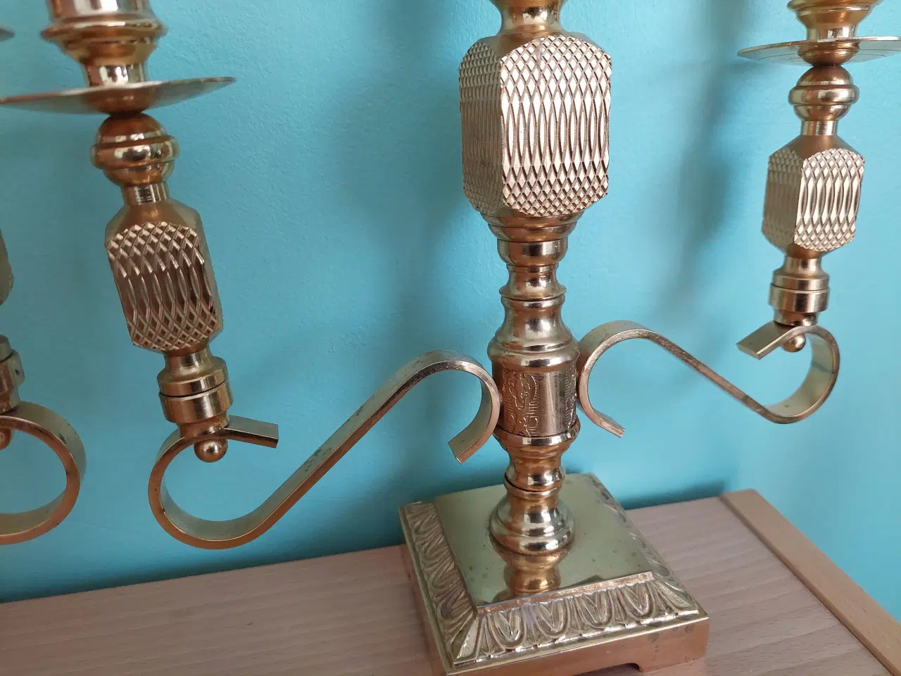 Billede 3 - stager 3 arm, forgyldt messing