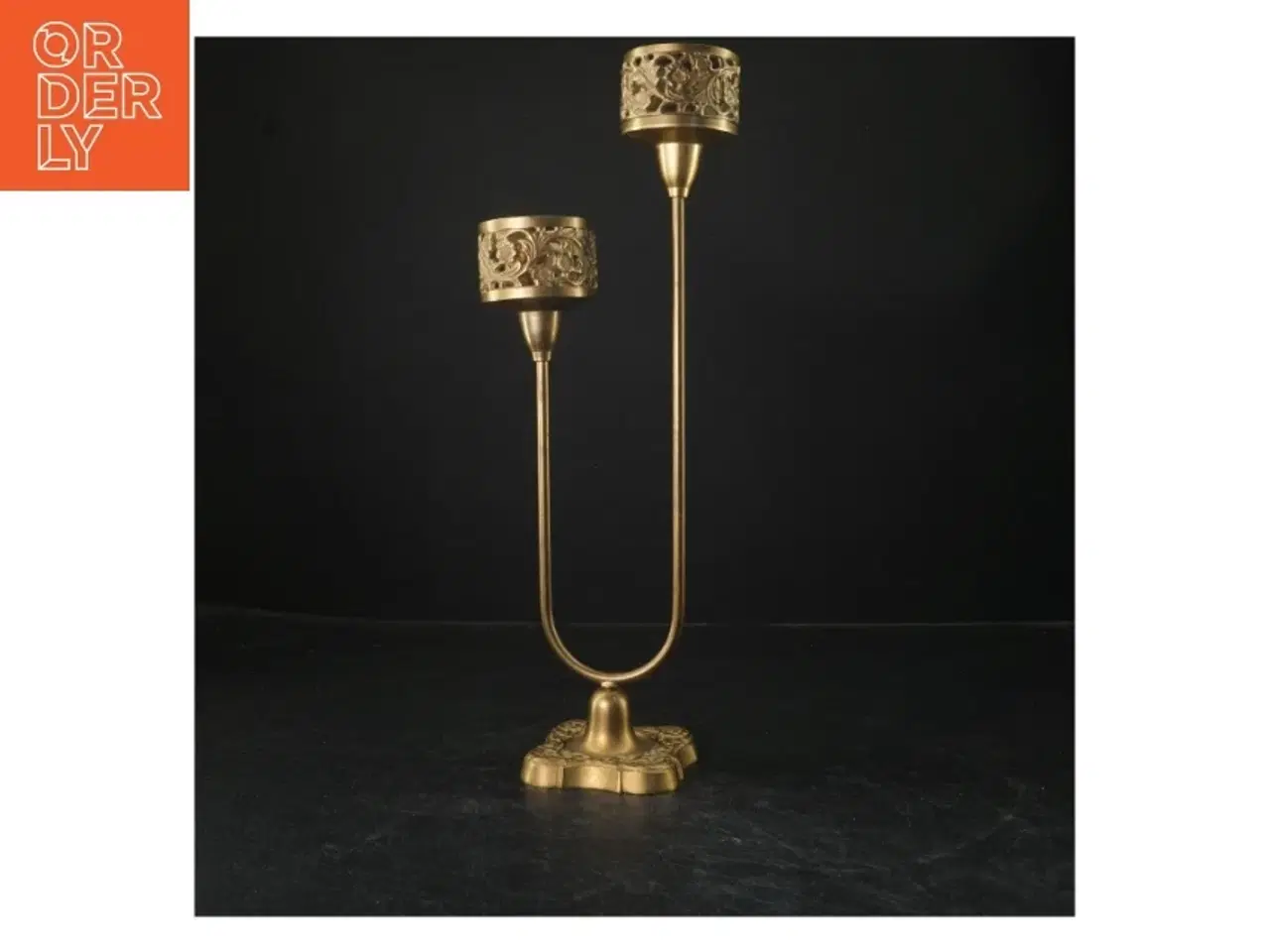 Billede 1 - To-armet guldbelagt lysestage (str. 37x14 cm)