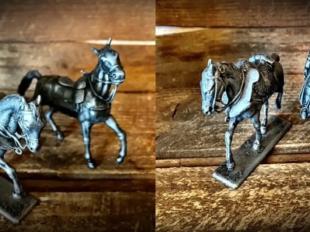 Billede 1 - * To gamle heste + en rytter - i tin