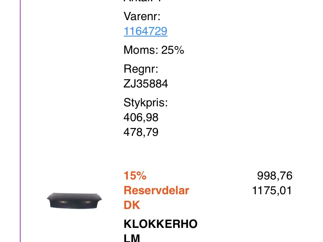 Billede 1 - Suzuki Swift motorhjelm og venstre forskærm 