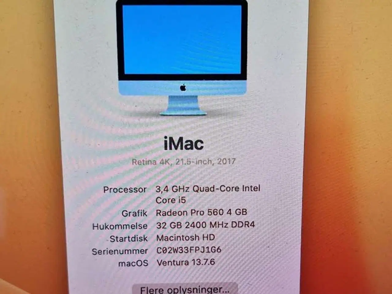 Billede 2 - iMac 21.5", 2017, Retina, 32 gb, 1 tb, 4 gb video,
