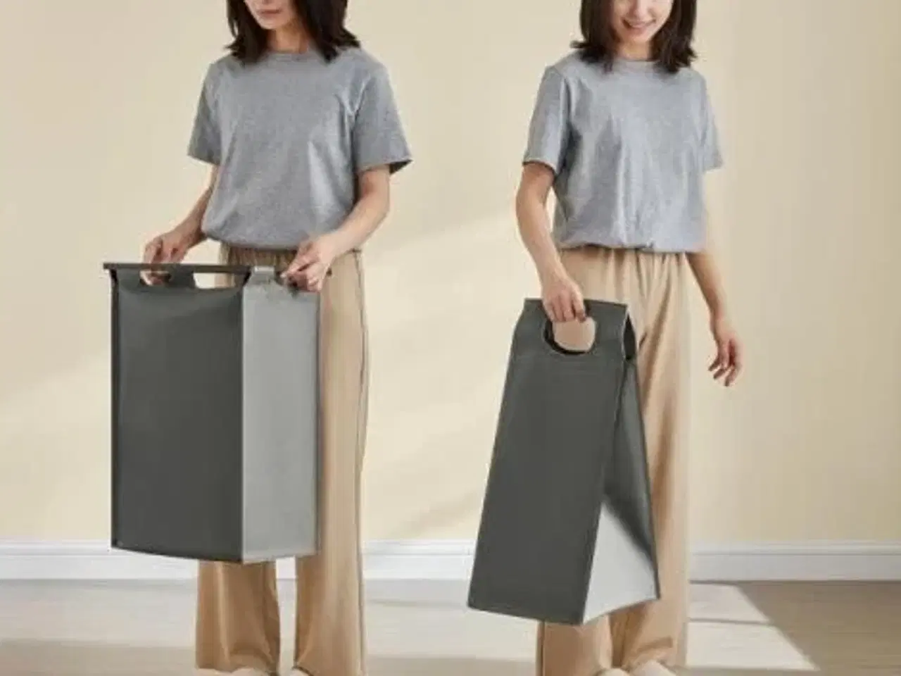 Billede 3 - Vasketøjskurv med 4 rum udtrækkelige poser, hylde, metalstel, 4 × 40 l, 116 × 33 × 72 cm, sort/grå