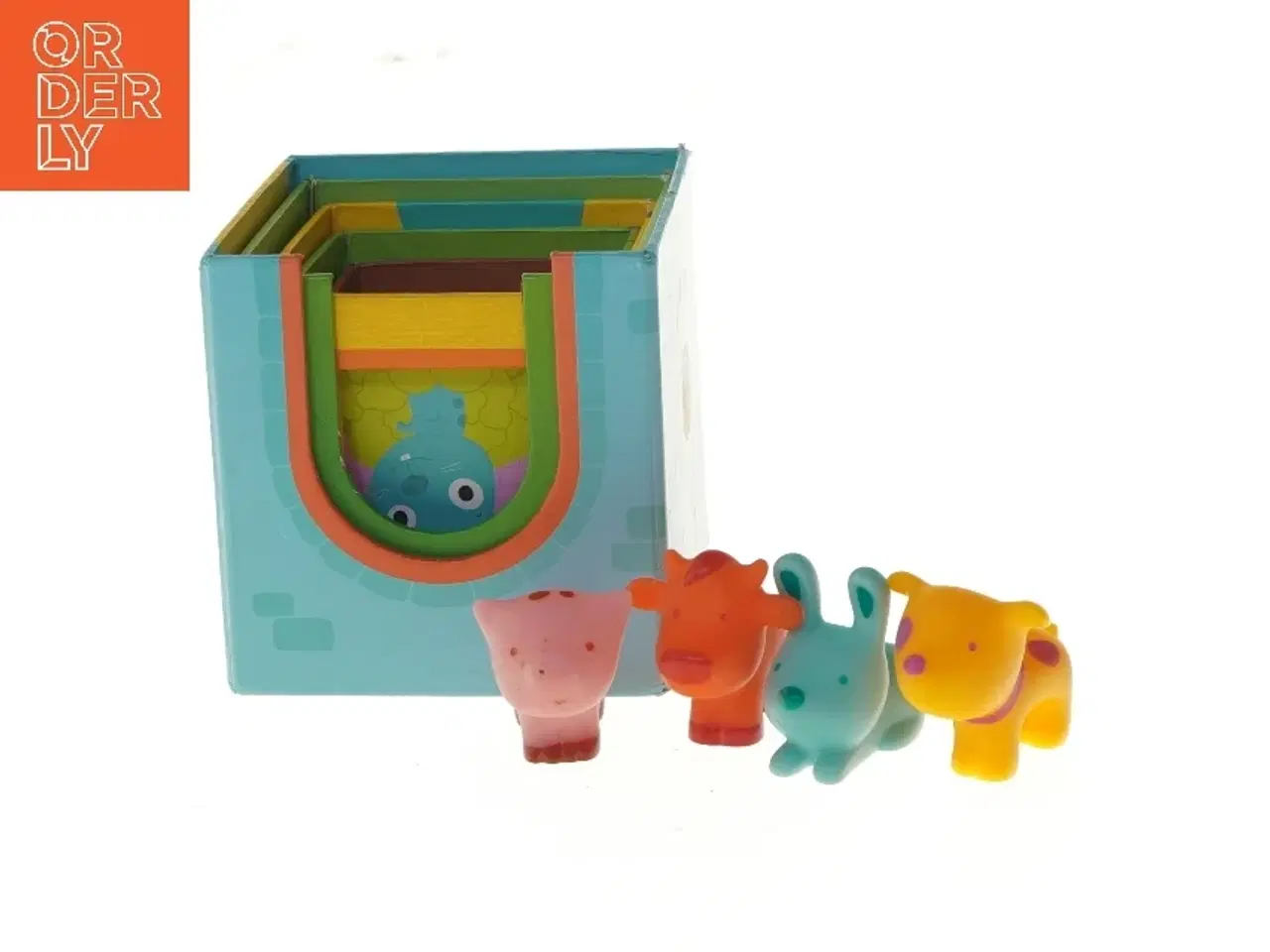 Billede 1 - Legetøjssæt med dyr og kasse (str. 12x12x12 cm)