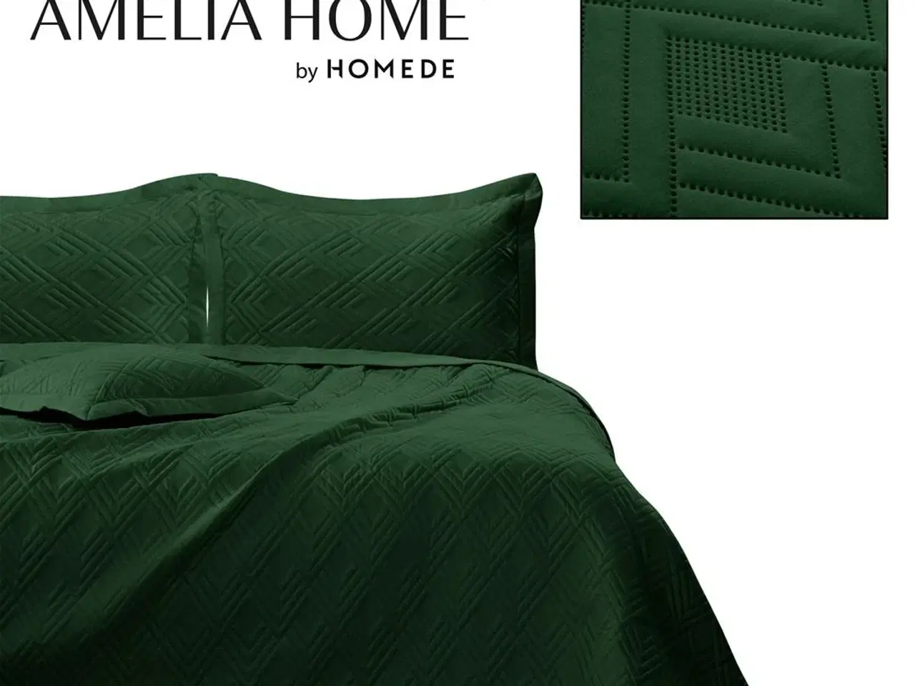 Billede 2 - Sengetæppe – Amelia Home OPHELIA, flaskegrøn mikrofiber, 200×220 cm