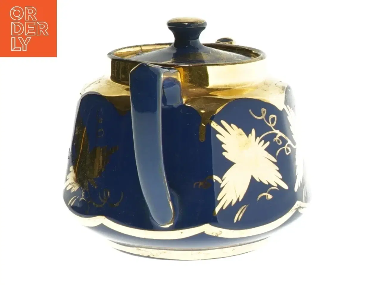 Billede 2 - Blå tekande med gulddekorationer (str. 20 cm)