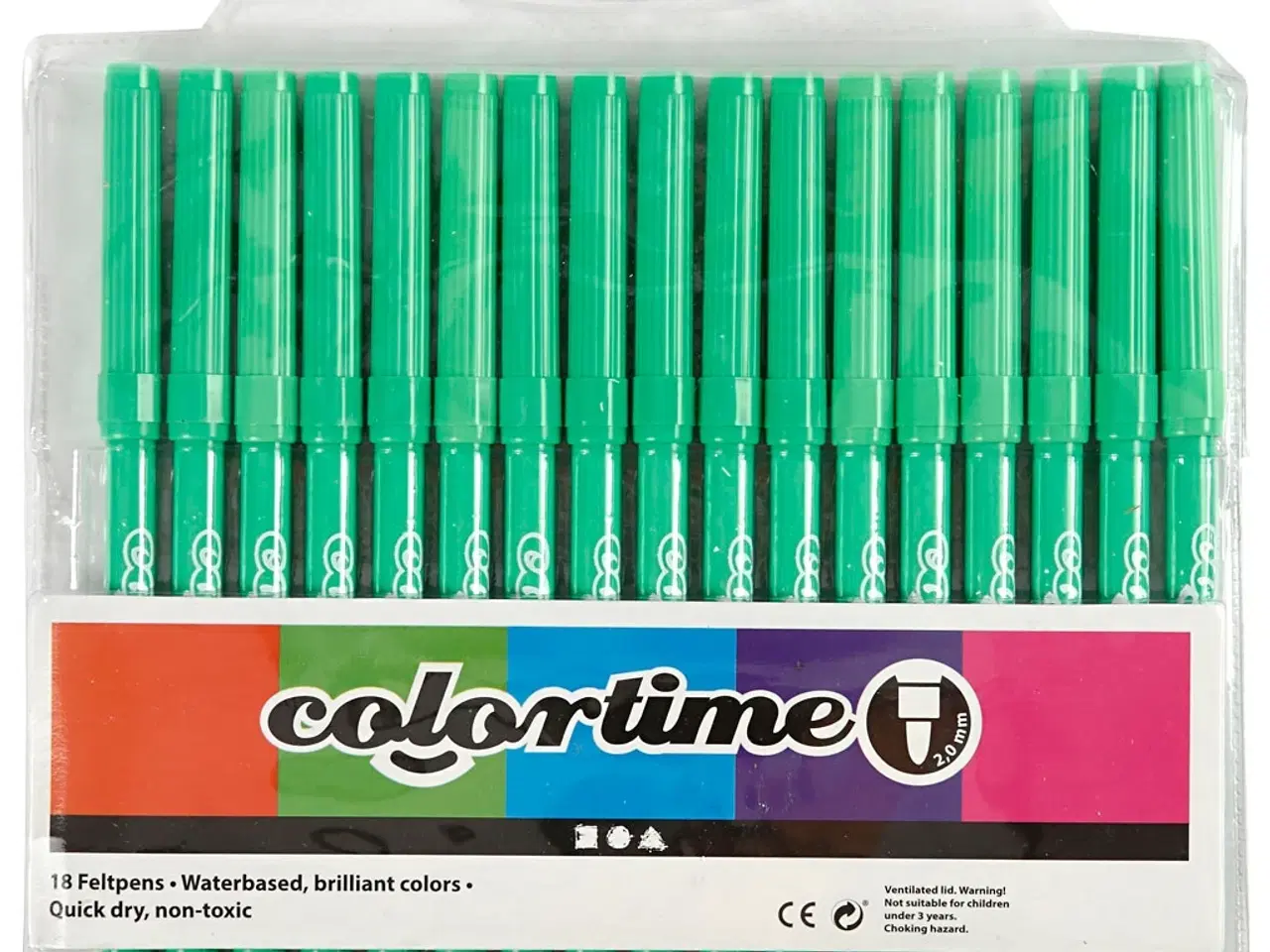 Billede 1 - Colortime Tusch, streg 2 mm, lys grøn, 18stk./ 1 pk.