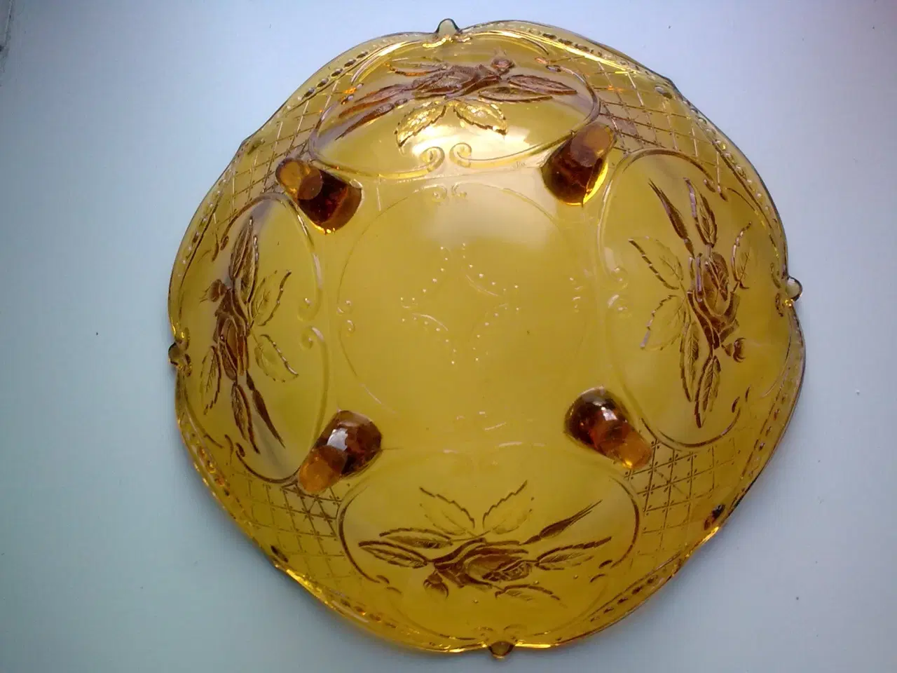 Billede 8 - Rav farvet Rokoko roser gul glasskål