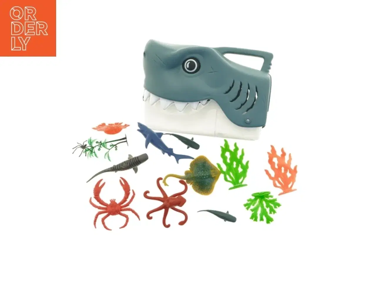 Billede 1 - Hajformet opbevaringsboks med havdyrslegetøj (str. 25 x 18 x 12 cm)