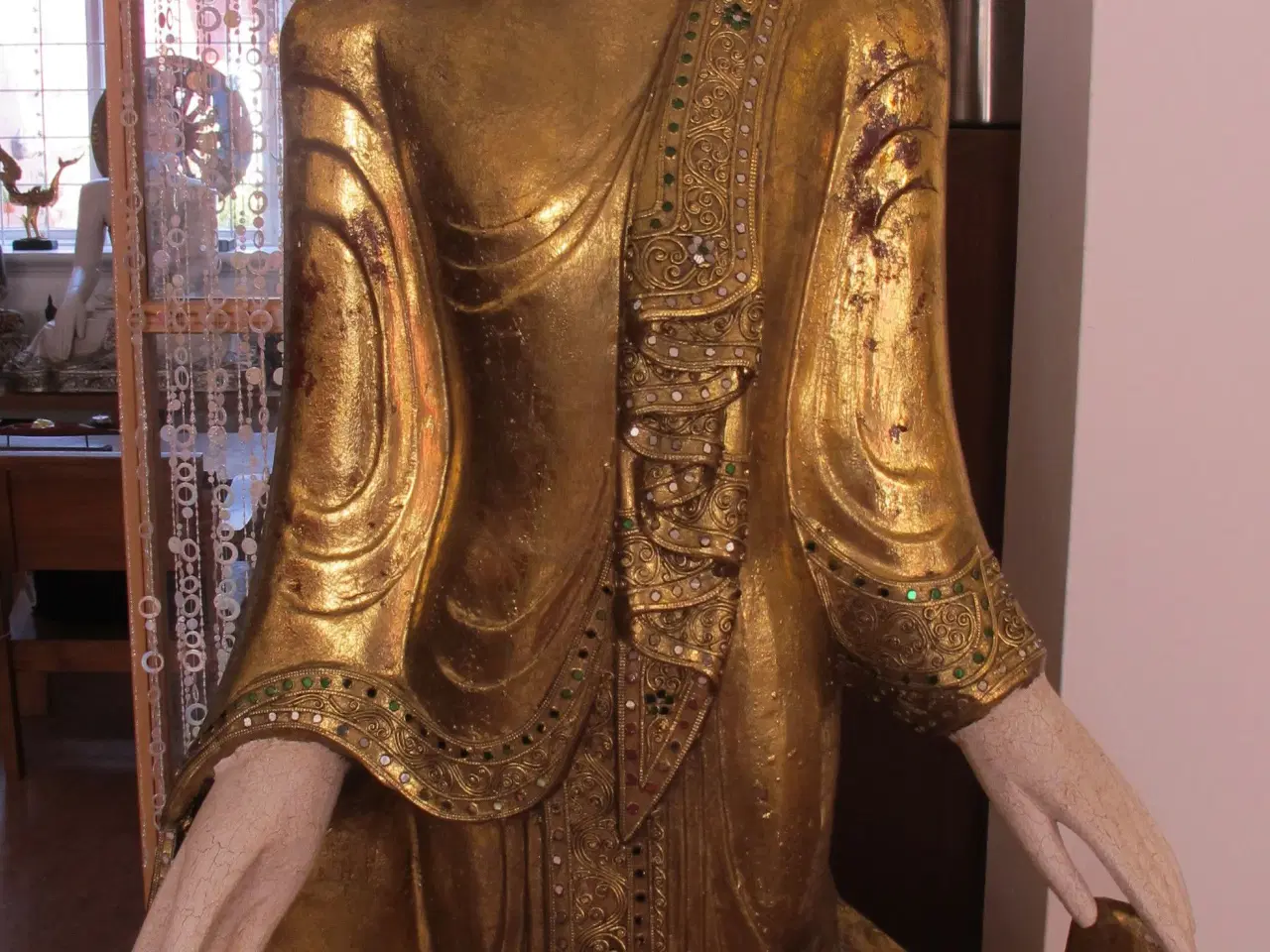 Billede 3 - Golden wooden carved Buddha figure 