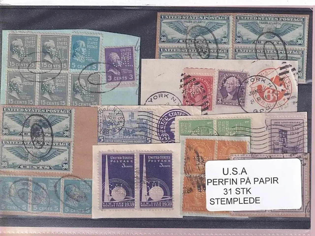 Billede 1 - U.S.A. Perfiner på papir 31 stk. Stemplet
