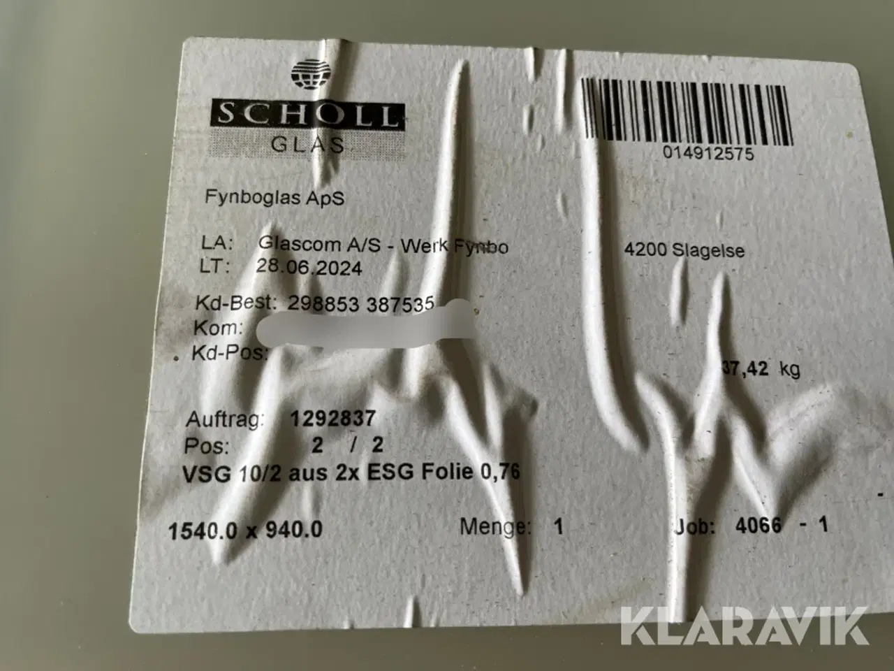 Billede 7 - Glas afskærmning ESG 154x94cm 1 styk