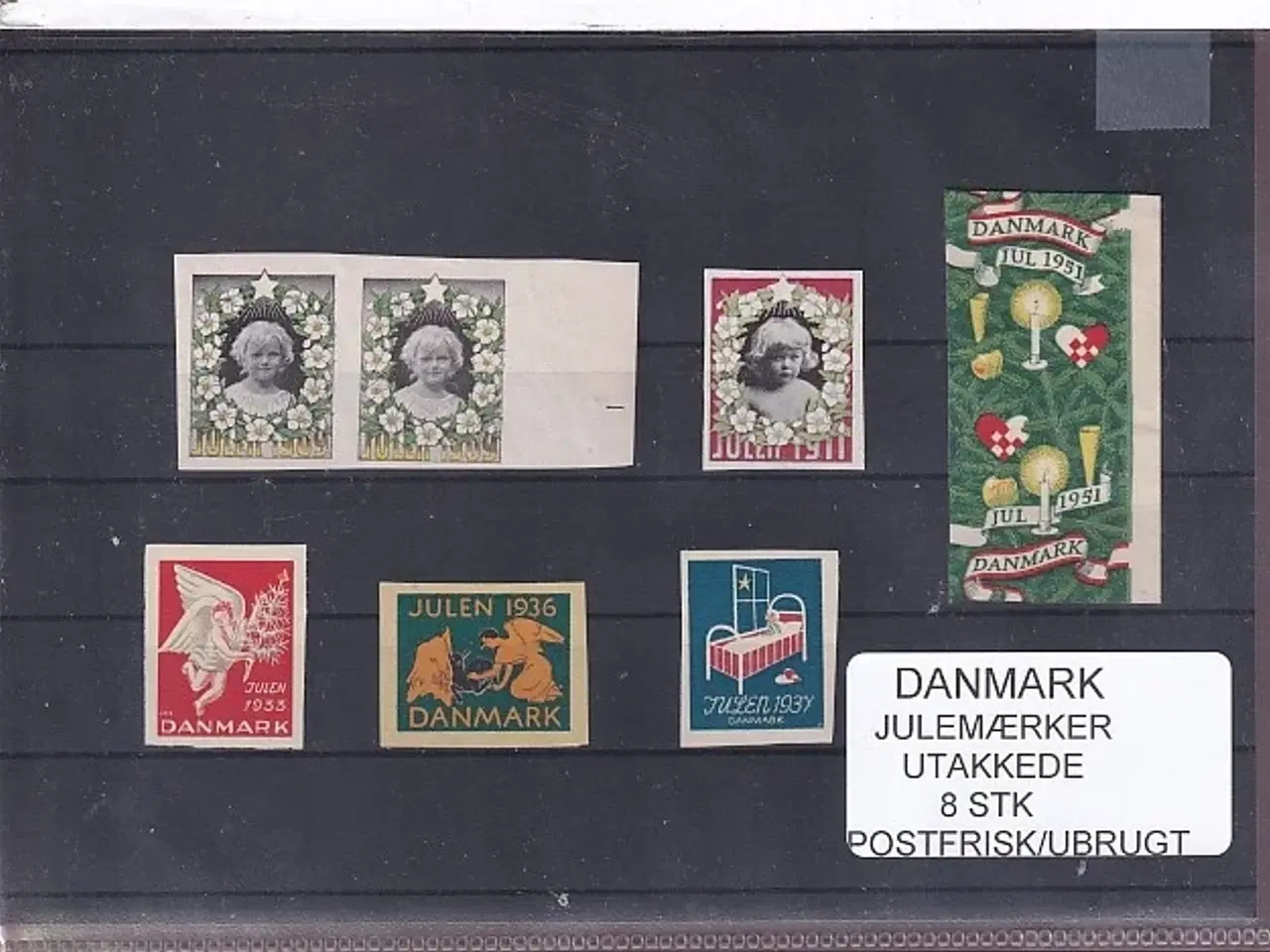 Billede 1 - Danmark Julemærker - Utakkede - 8 Stk Postfrisk/Ubrugt