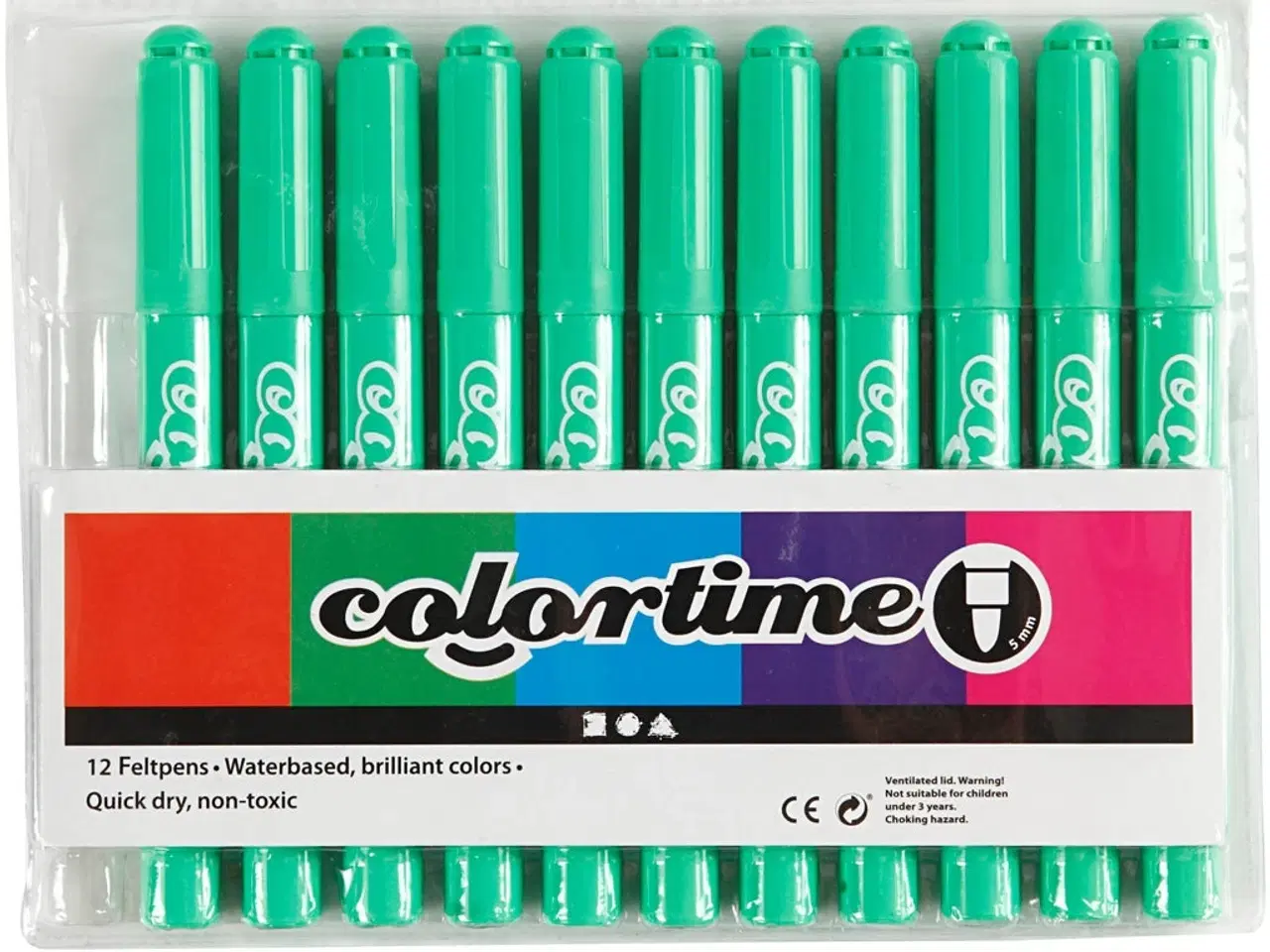 Billede 1 - Colortime Tusch, streg 5 mm, lys grøn, 12stk./ 1 pk.