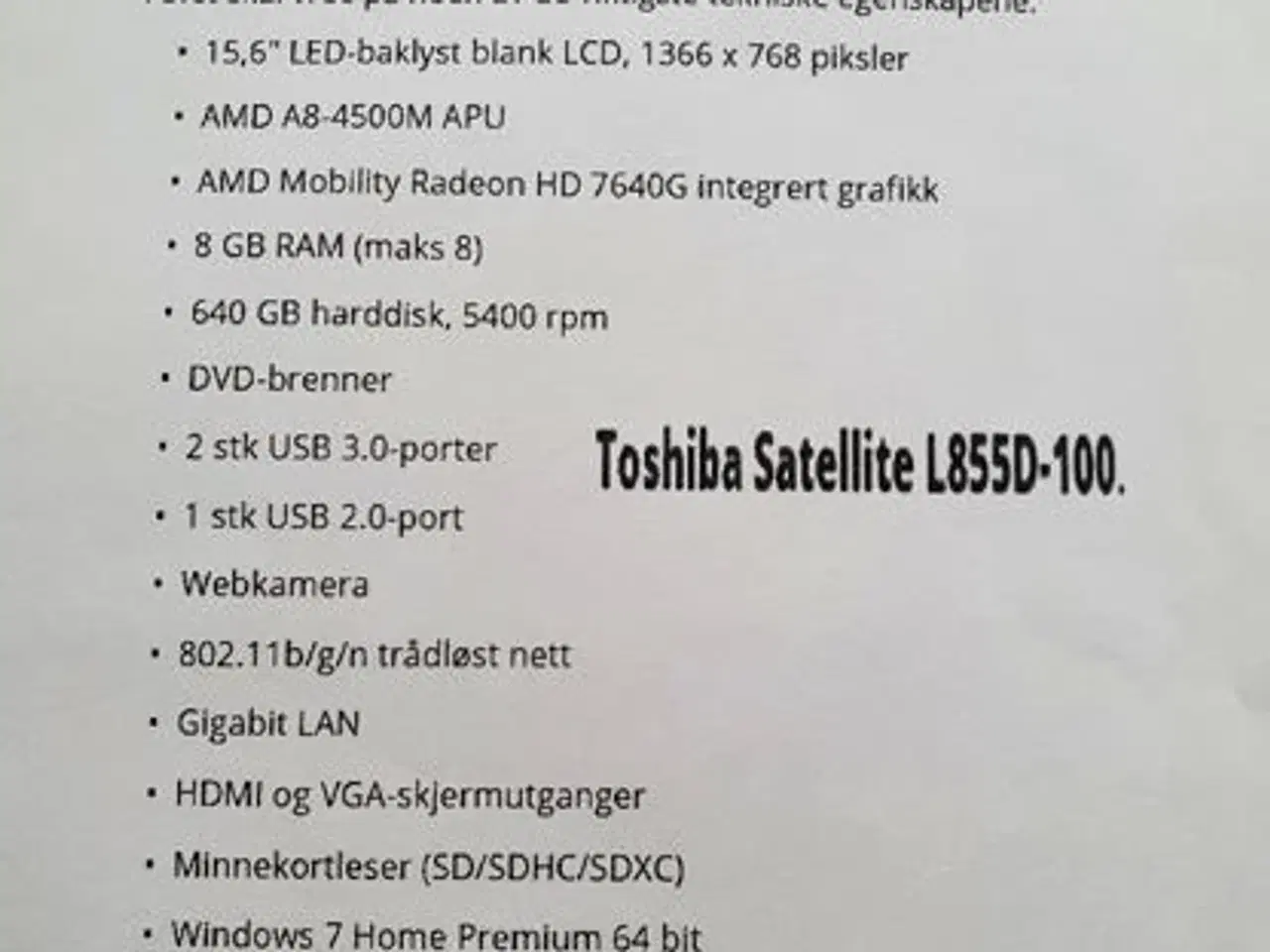 Billede 5 - Toshiba Satellite L855D-100