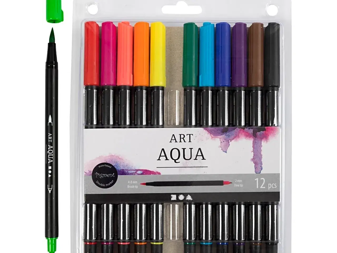 Billede 1 - Akvareltusch 12 stk. med dobbeltspids i standardfarver