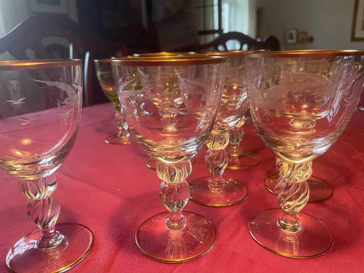 Billede 2 - 64 Lyngby  mågeglas 14 kt. guldkant / glasslibning