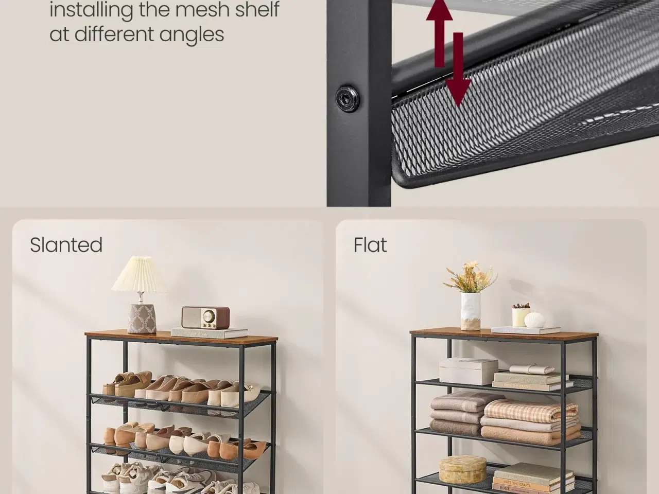 Billede 5 - Skoreol med 6 hylder – justerbar fritstående organizer til entré, brun/sort