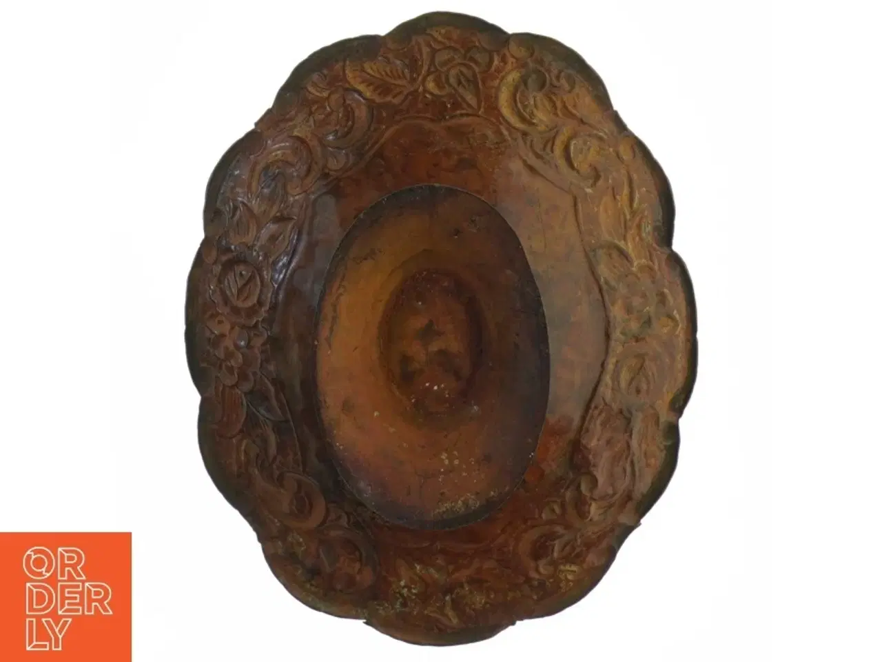 Billede 3 - Udsmykket metalfad opsats, bronze eller kobber (str. 20 x 7 x 16 cm)
