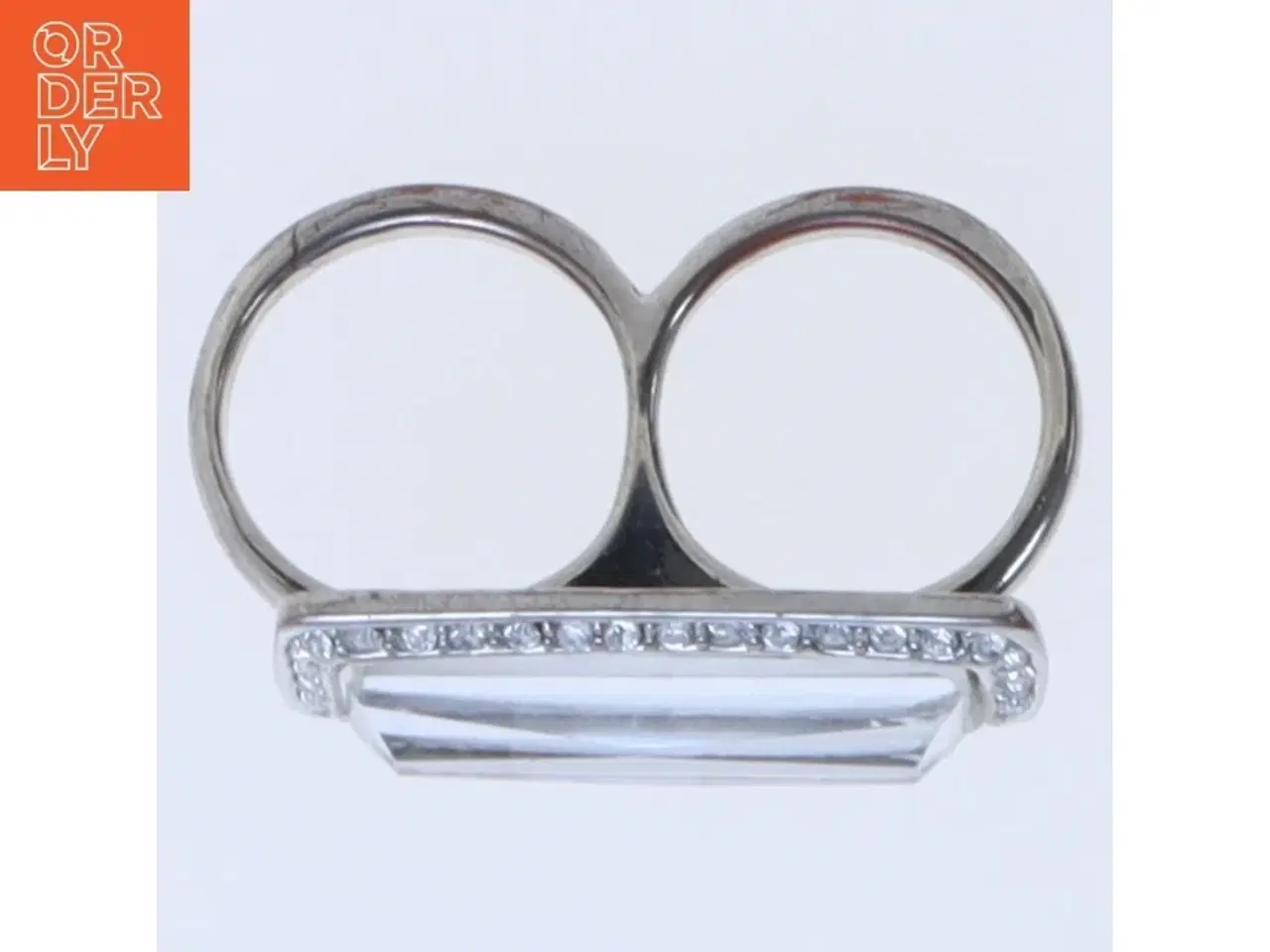 Billede 1 - Dobbeltfinger-ring med krystaller (str. 58 og 59 mm)