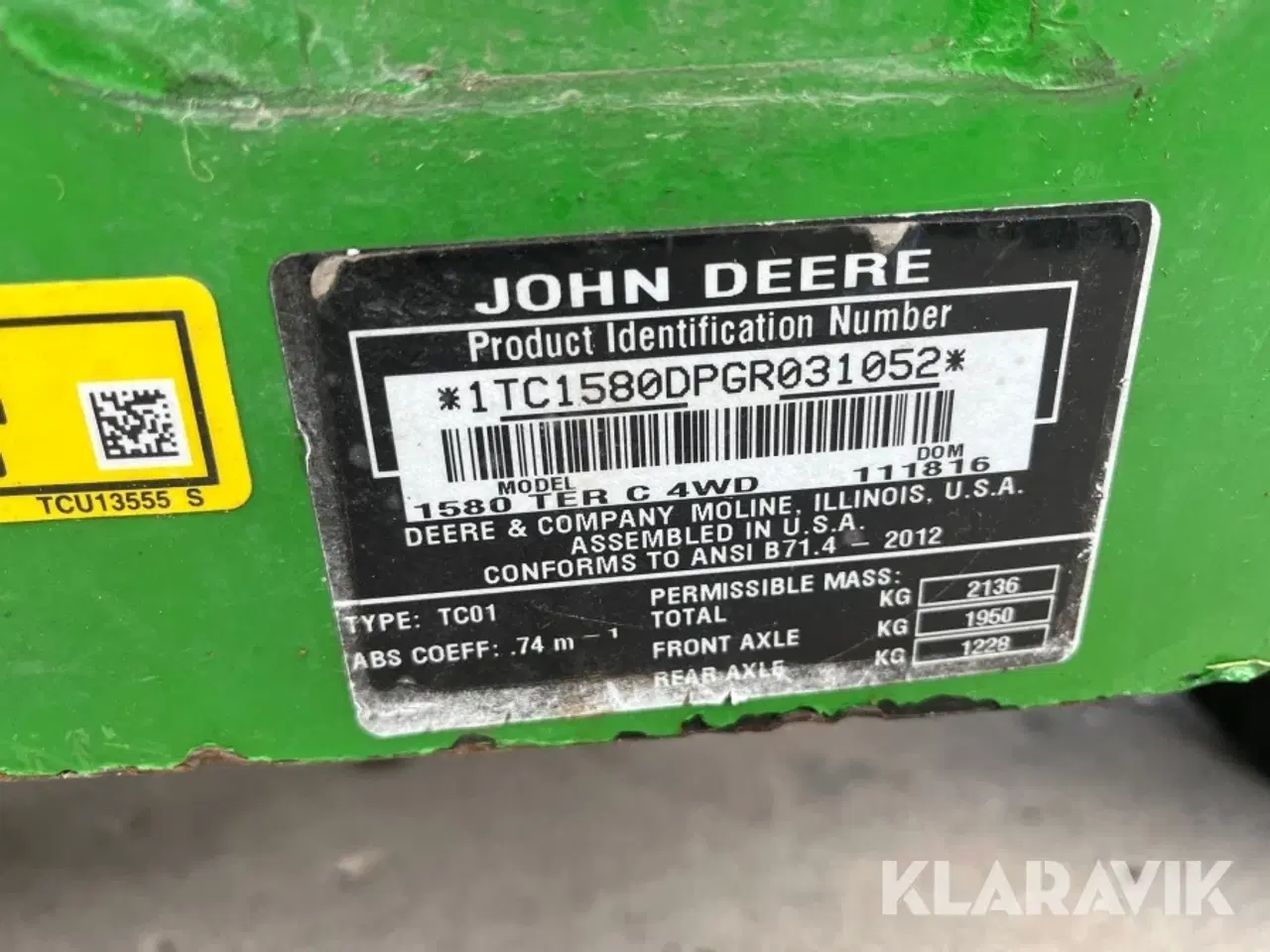Billede 5 - Græsslåmaskine John Deere 1580 Terraincut 4wd med klippebord