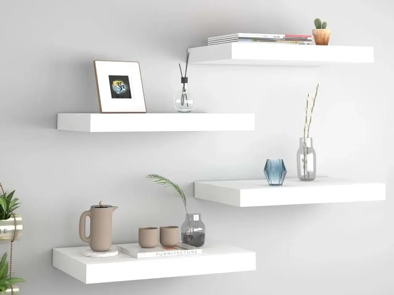 Billede 1 - Væghylder 4 stk. 40x23x3,8 cm MDF hvid