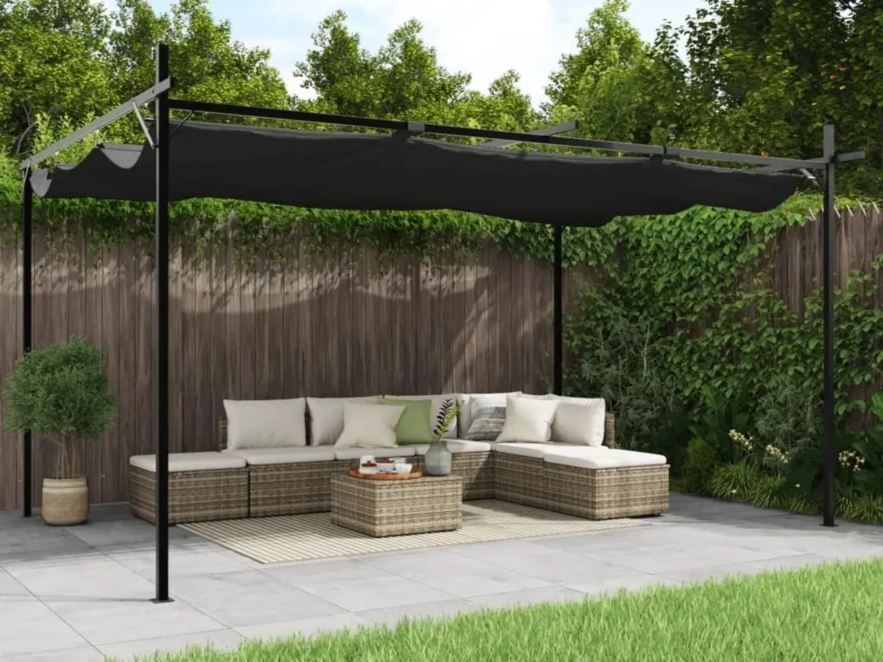 Billede 1 - Pergola med sammenrulleligt tag 395x292x230 cm antracitgrå