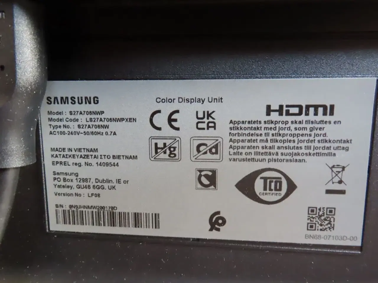 Billede 2 - Computerskærm SAMSUNG S27A706NWP