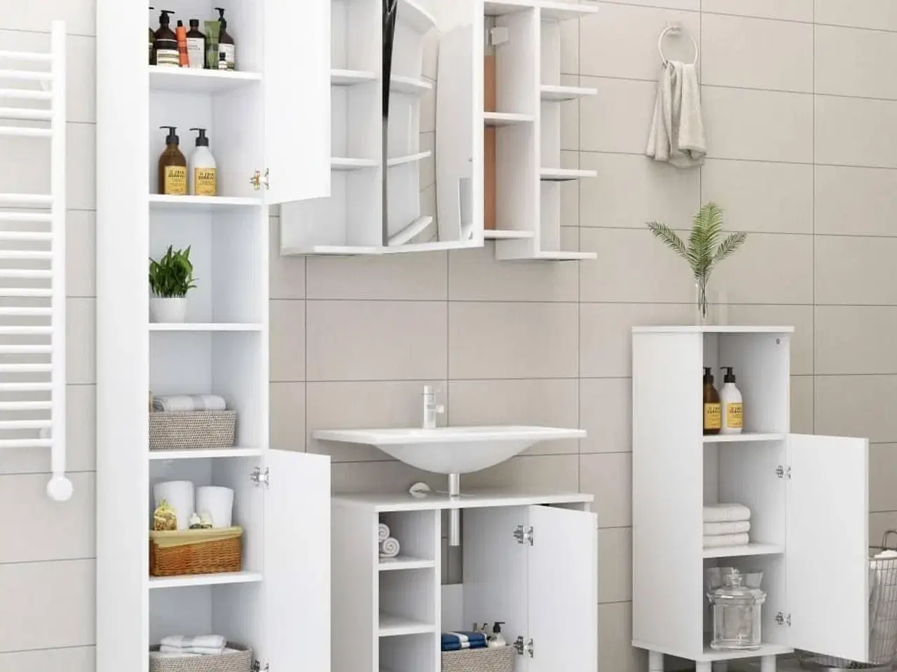 Billede 3 - Badeværelsesskab 30x30x179 cm konstrueret træ hvid