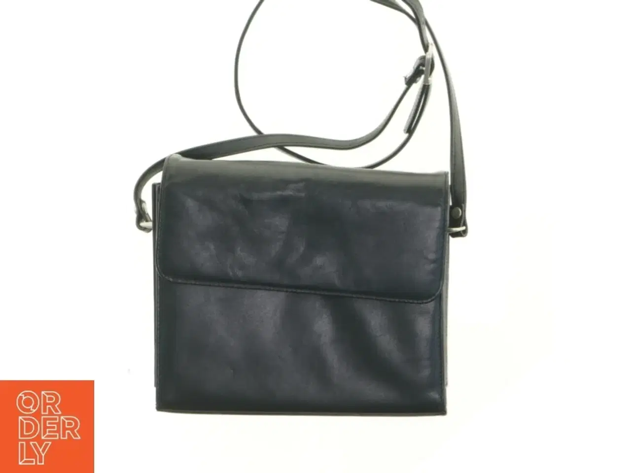 Billede 1 - Sort lædertaske med justerbar rem (str. 22 x 18 x 4 cm)