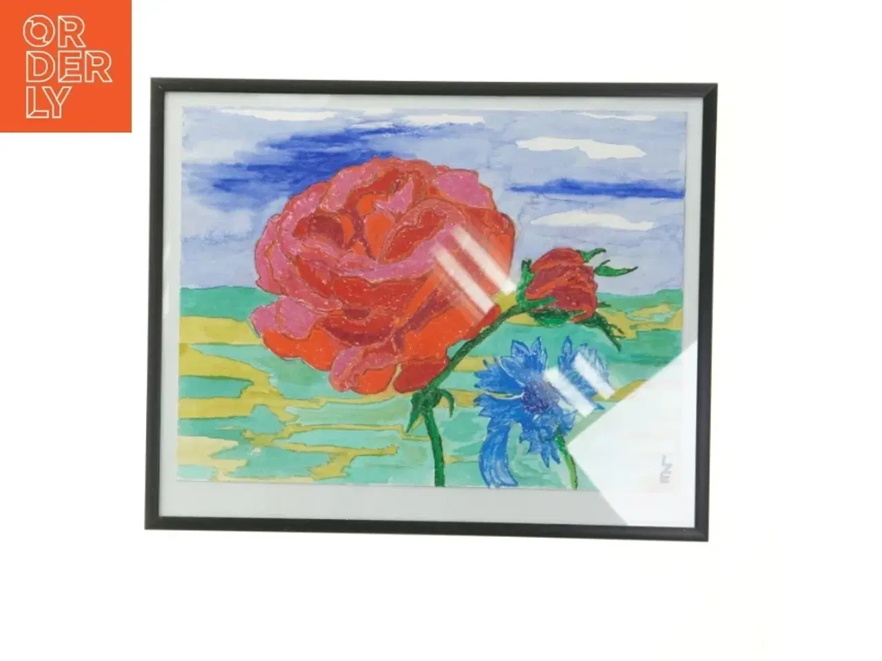 Billede 1 - Indrammet blomstermaleri (str. 36x29 cm)