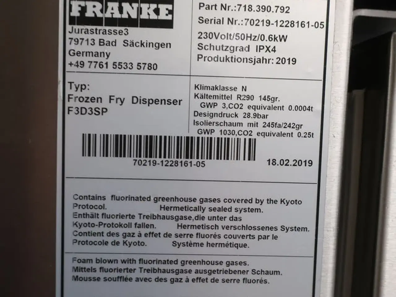 Billede 5 - Dispenser til frosne pommes frites FRANKE F3D3SP