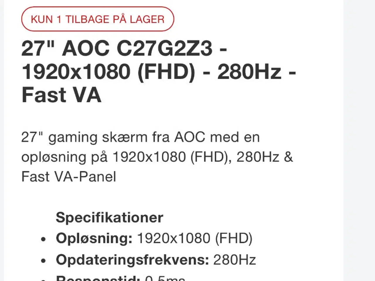 Billede 4 - 27” AOC gaming skærm 