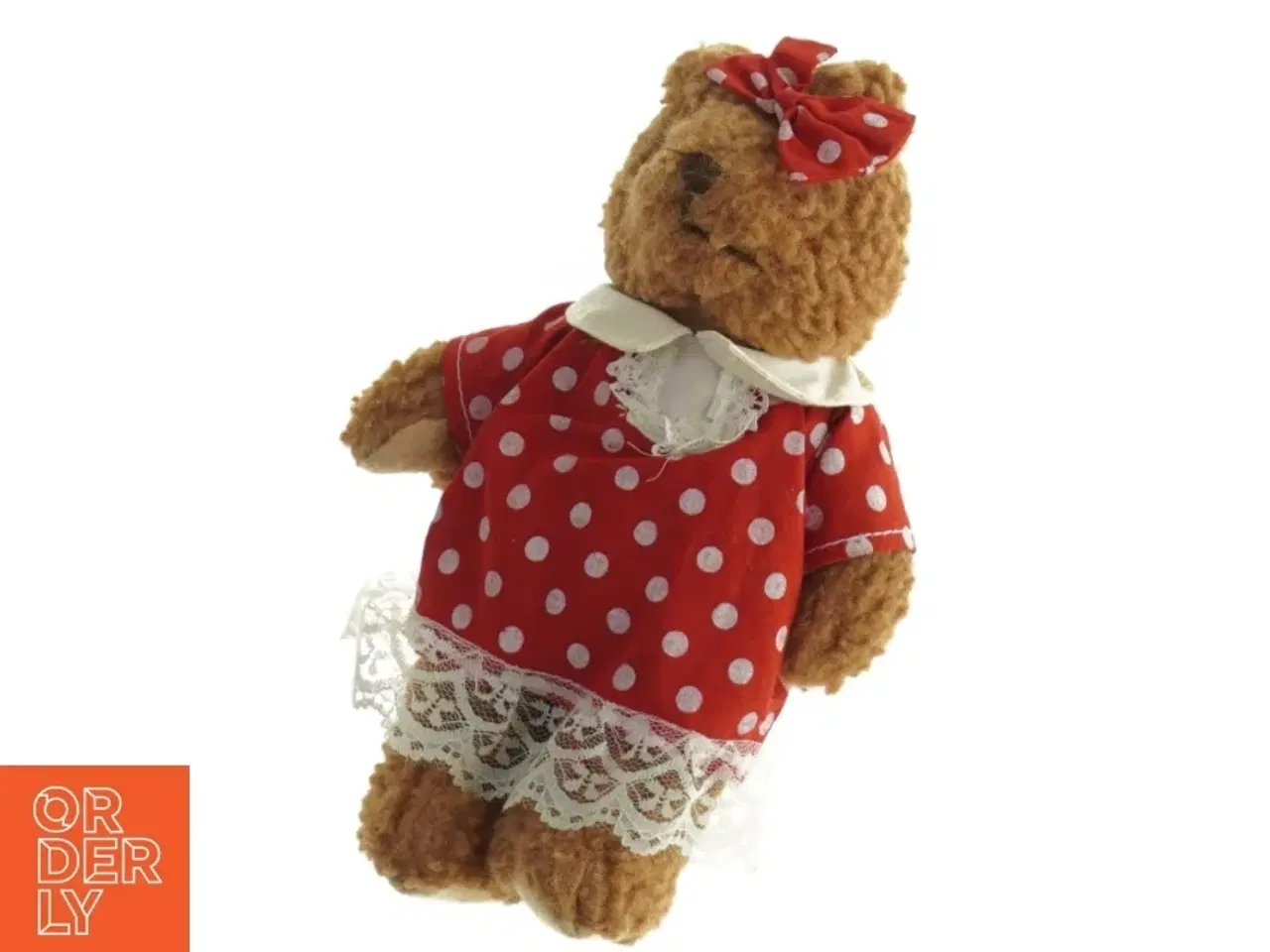 Billede 1 - Teddy bamse med rød prikket kjole (str. 20 cm)