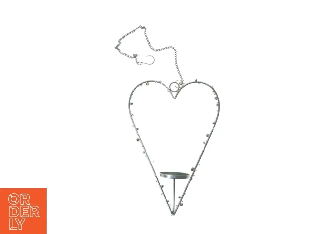 Billede 1 - Hjerte Lysestage med perlepynt til ophæng (str. 36 x 25 x 8 cm)