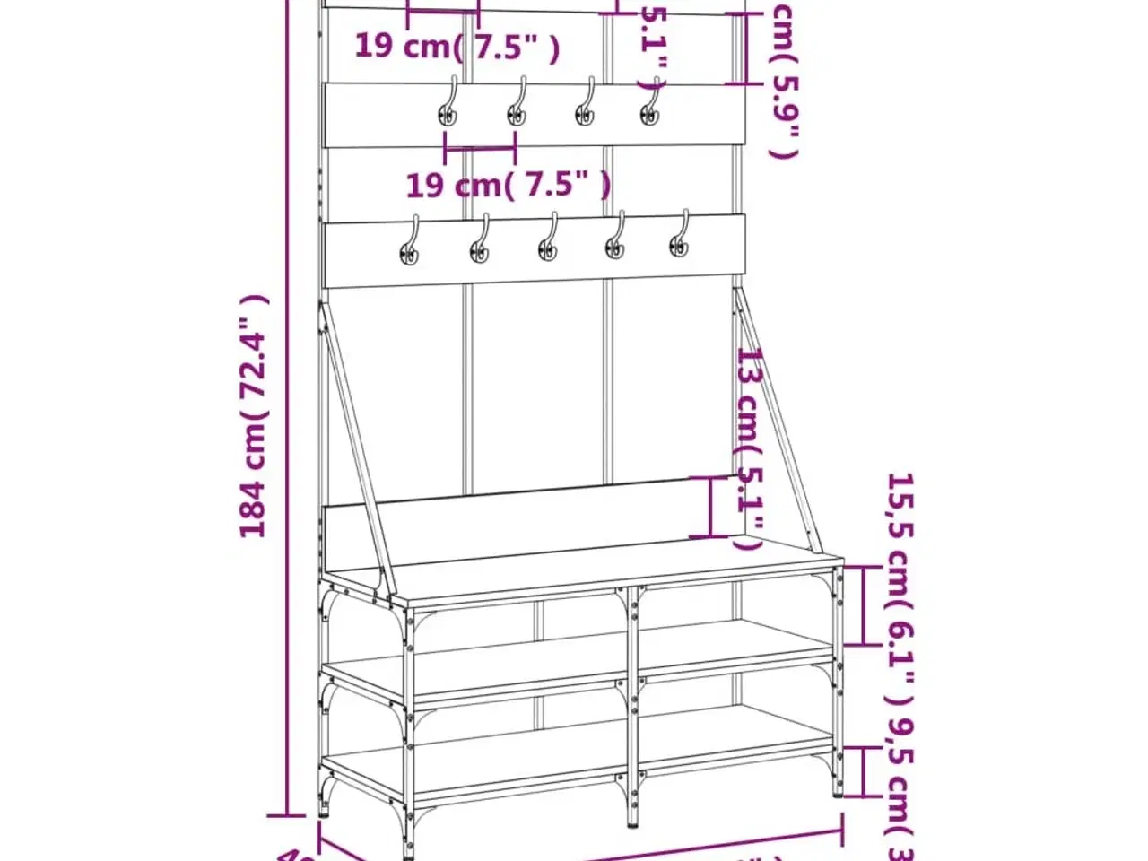 Billede 9 - Tøjstativ med skoopbevaring 100x40x184 cm brun egetræsfarve