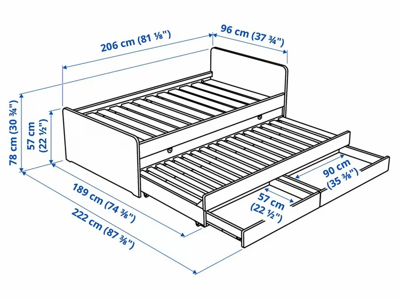 Billede 2 - IKEA SLÄKT seng med udtræksseng og opbevaring. 