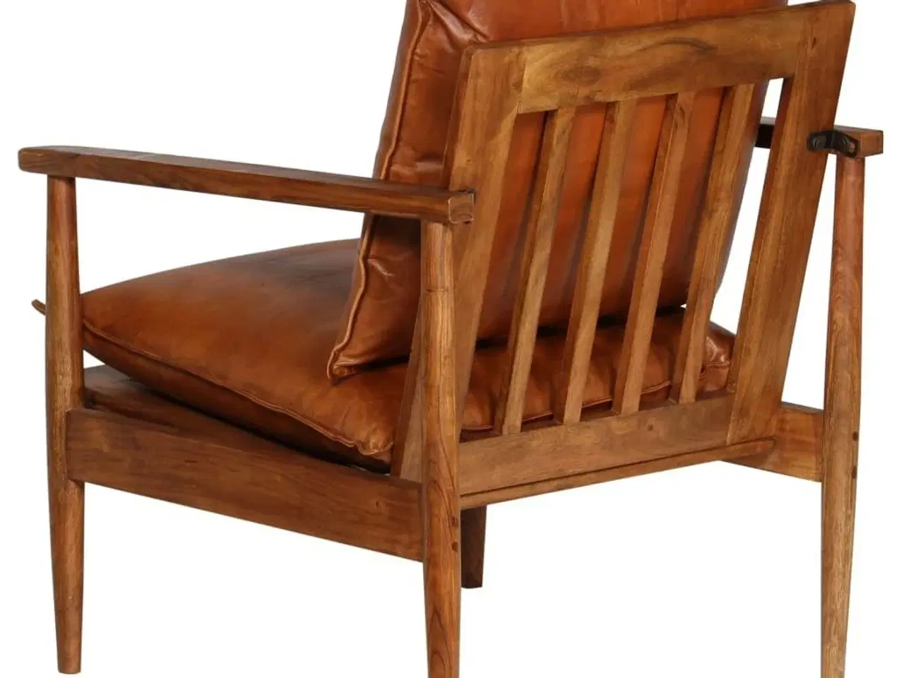 Billede 6 - Lænestol ægte læder med akacietræ brun