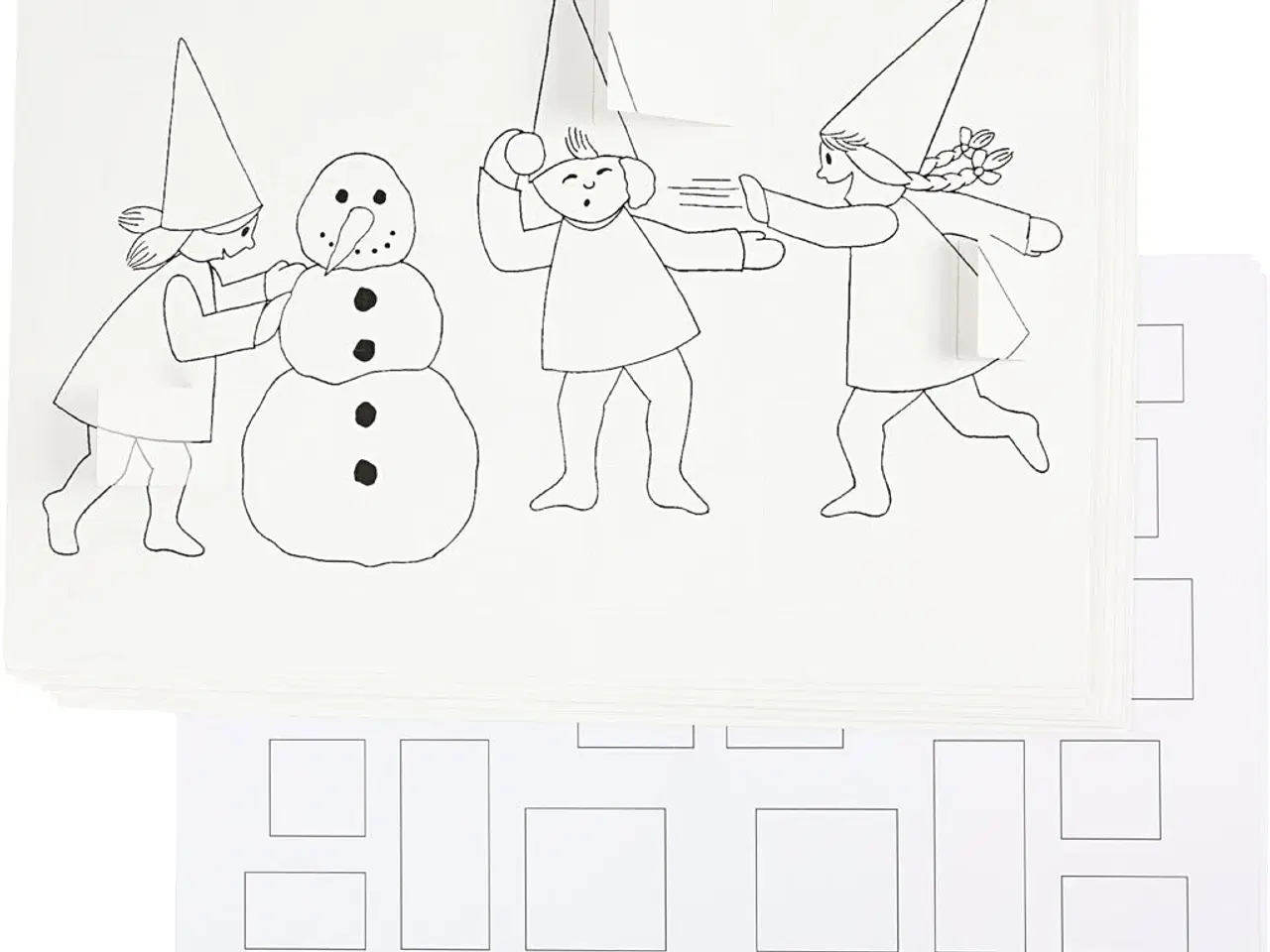 Billede 1 - Julekalender med nisser i sneboldkamp , A3, str. 30x42 cm, hvid, 30stk./ 1 pk.