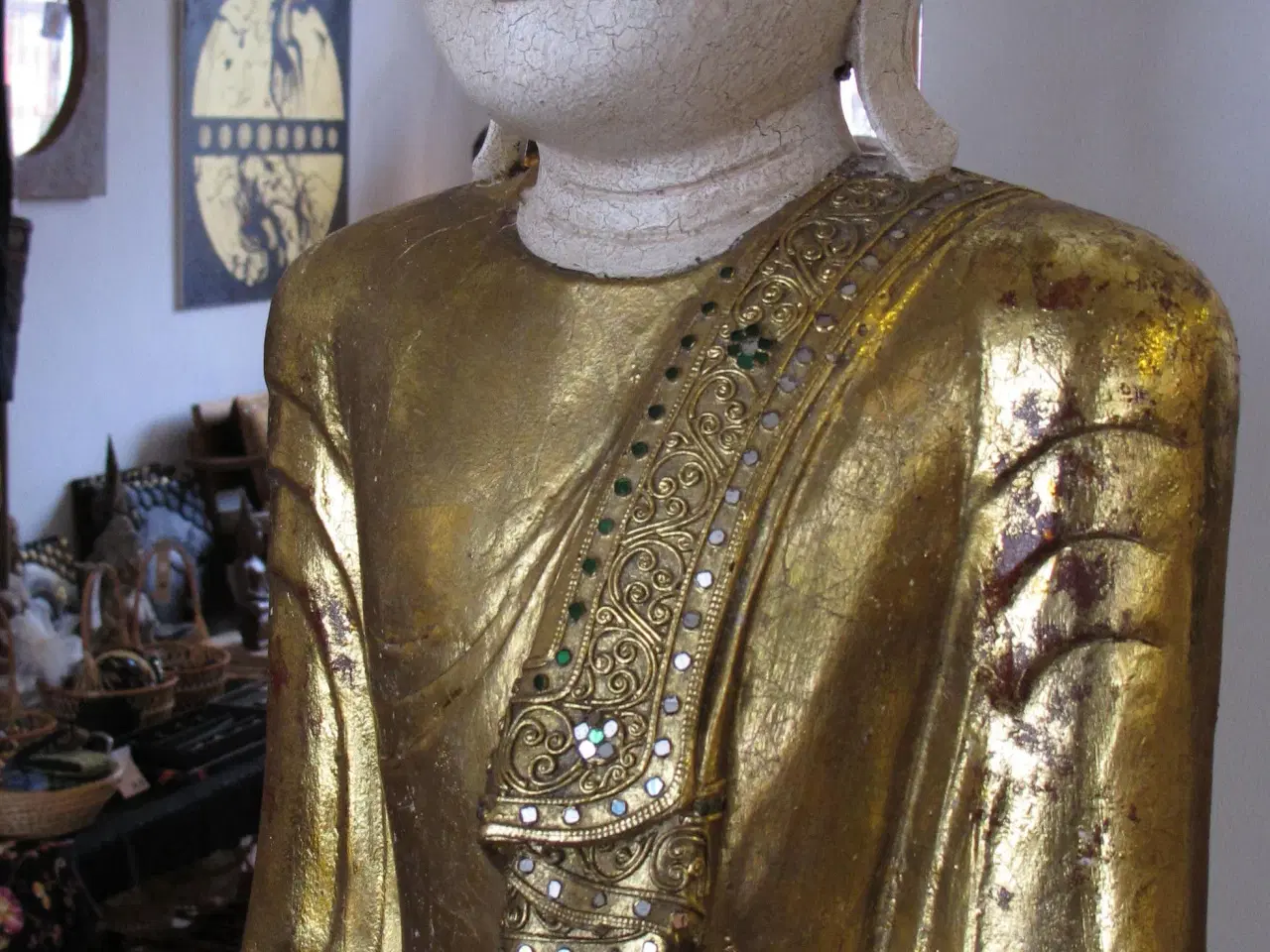 Billede 1 - Golden wooden carved Buddha figure 