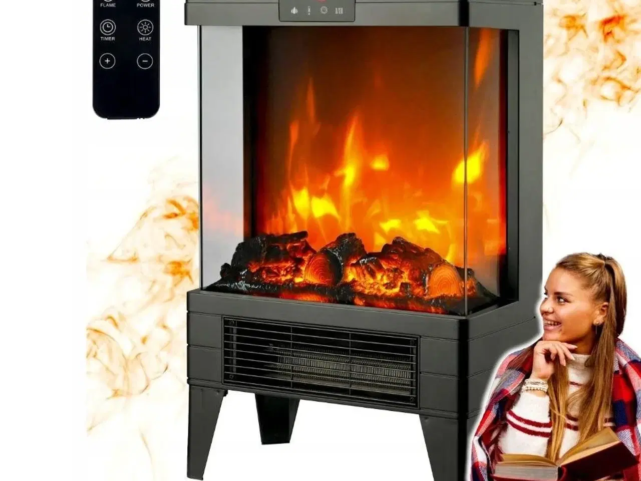 Billede 4 - Elektrisk pejs/varmeblæser Q20P – sort, 1.800 W, fjernbetjening