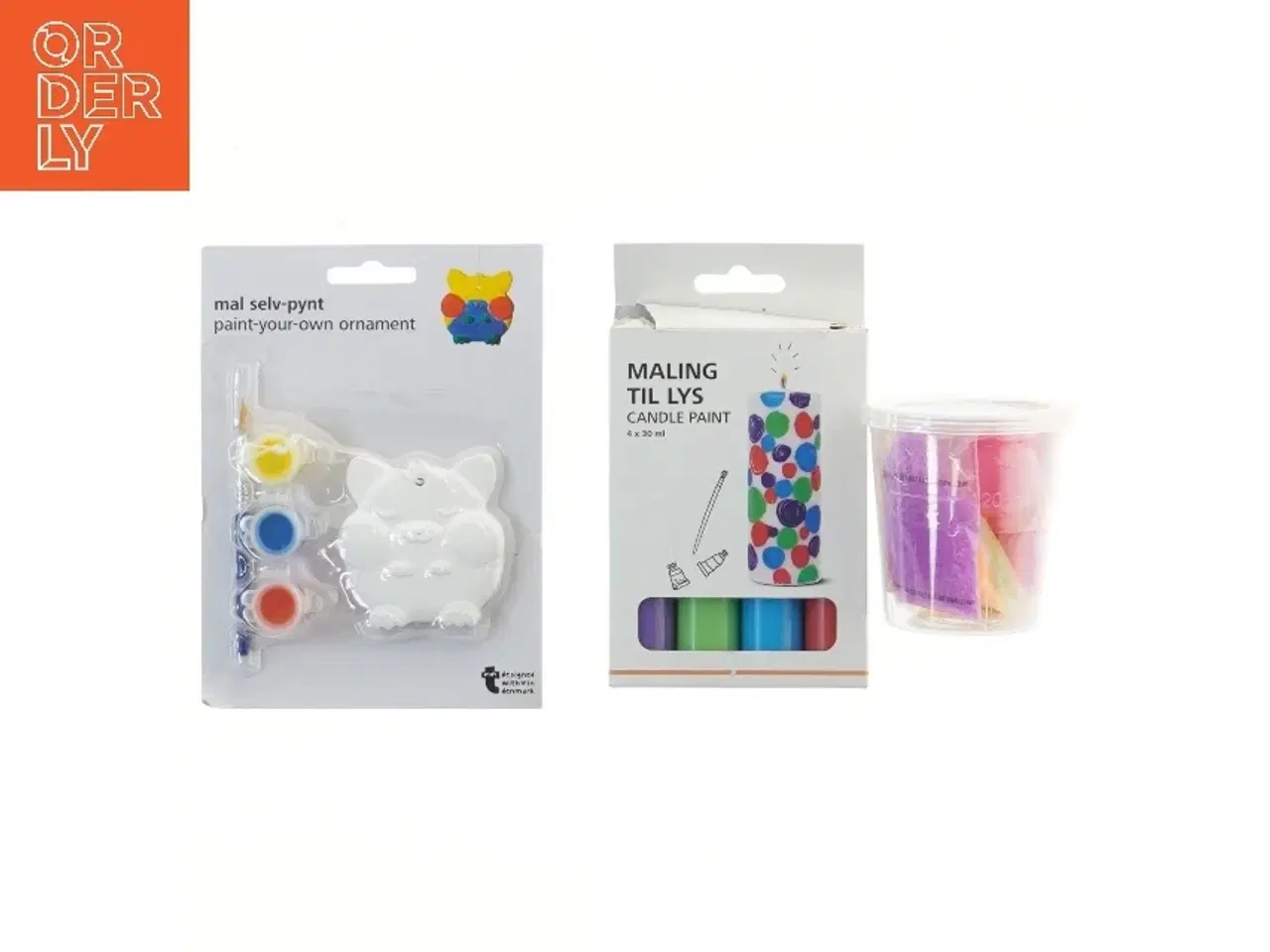 Billede 1 - 3 kreasæt: Mal selv pynt, maling til strearinlys og Lav selv hoppebold sæt
