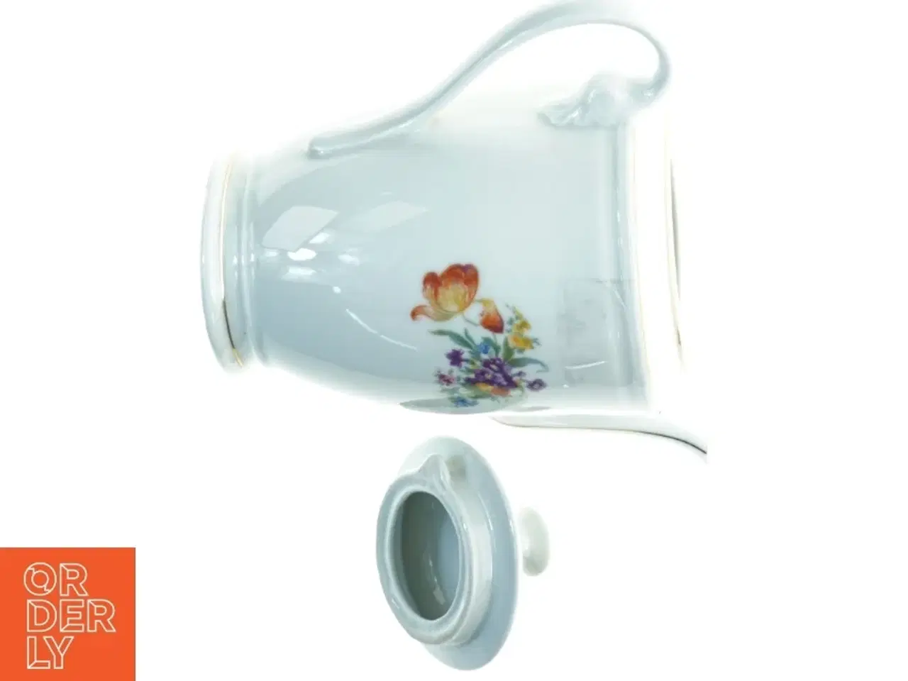 Billede 5 - Vase? Porcelæn tekande med blomstermotiver (str. 20 x 14 cm)