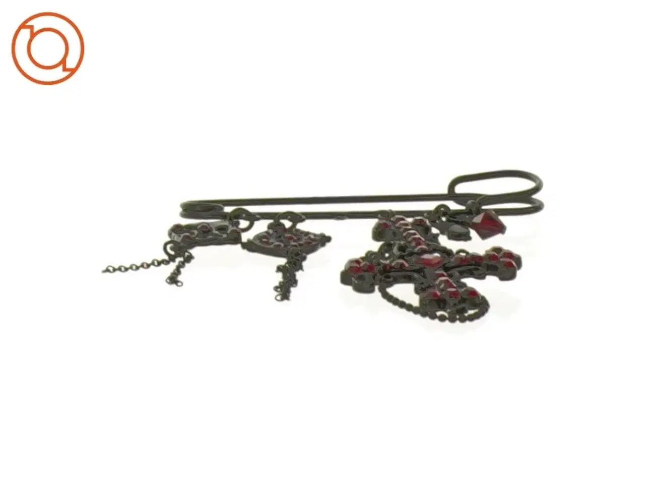 Billede 3 - Broche / sikkerhedsnål med sort og rød simili (str. 7 cm)