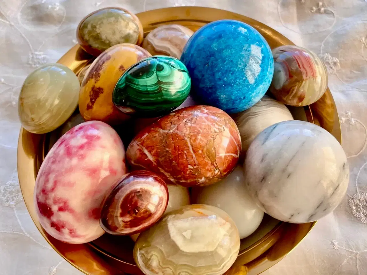 Billede 1 - Smukke marmor/ halvædelsten æg