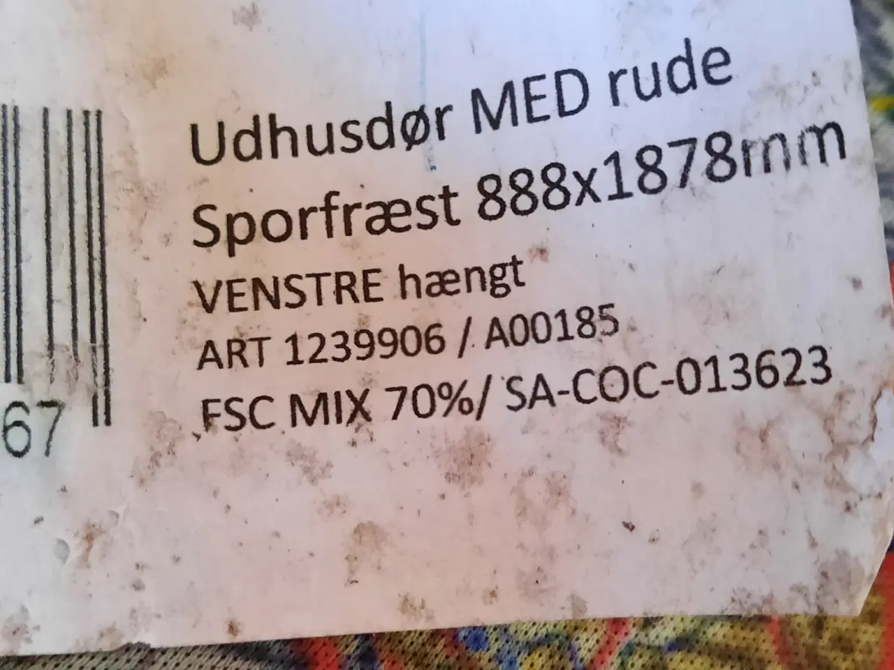 Billede 1 - Udhus dør med rude Bemærk 88,8 x 187,8 helt NY